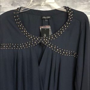 City Chic Navy Chiffon Blouse 20/22